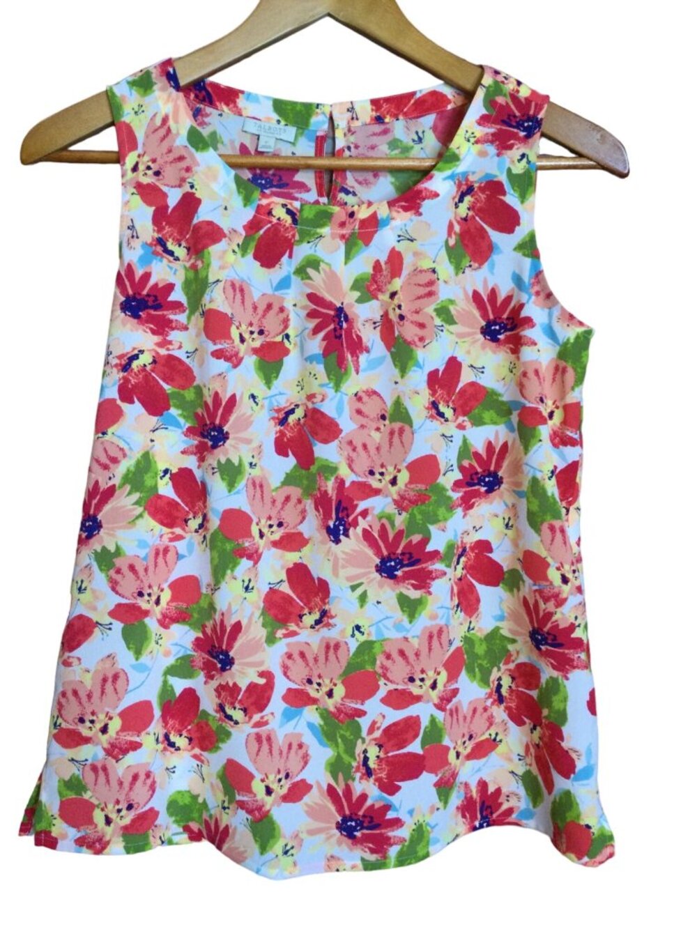 Talbots Womens Floral Blouse Sleeveless Lightweight Summer Petite Blooms Garden